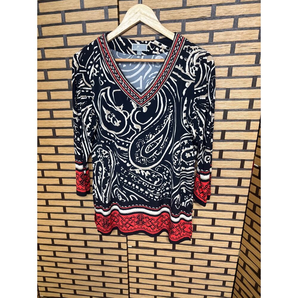 JM Collection Black And Tan‎ Blouse Size Small